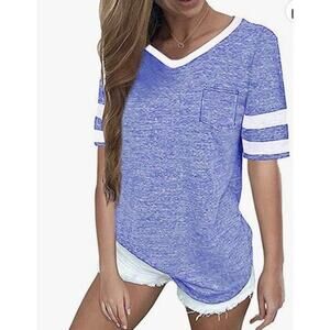 OMSJ Shirt Womens XL  Summer Casual Lightweight Short Sleeve Heather Blue Shirt